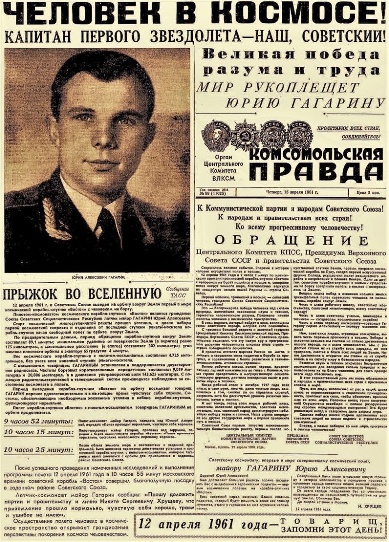 Юрий Гагарин на первых полосах газет!