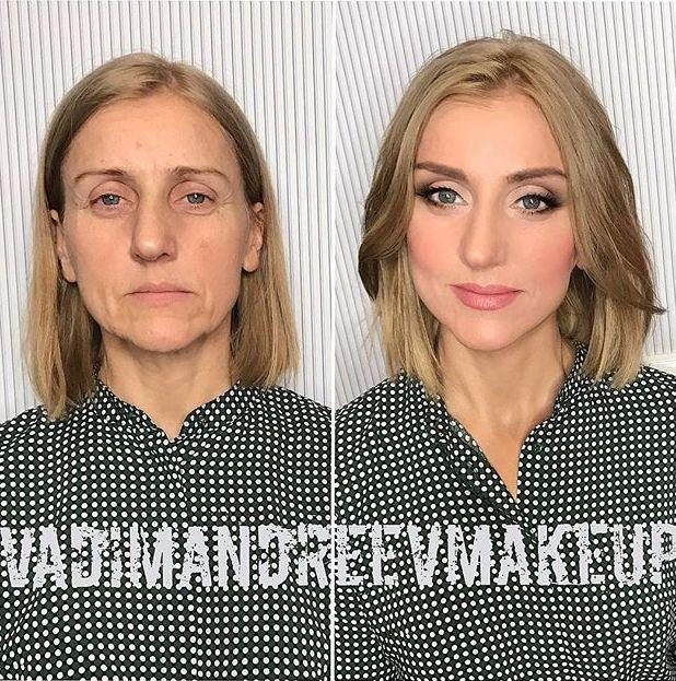 Женщины до и после нанесения макияжа
