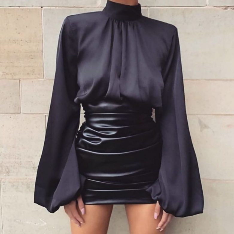 Стильная чёрная кожаная юбка