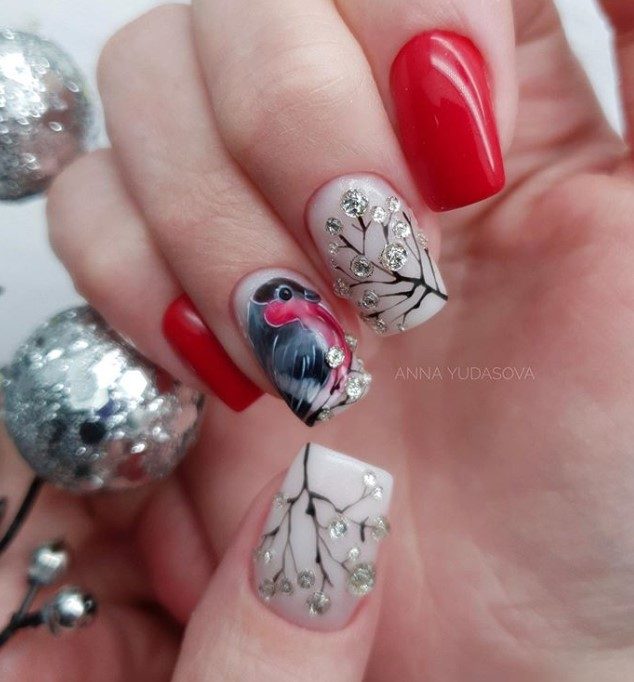 Зимние птицы на ногтях