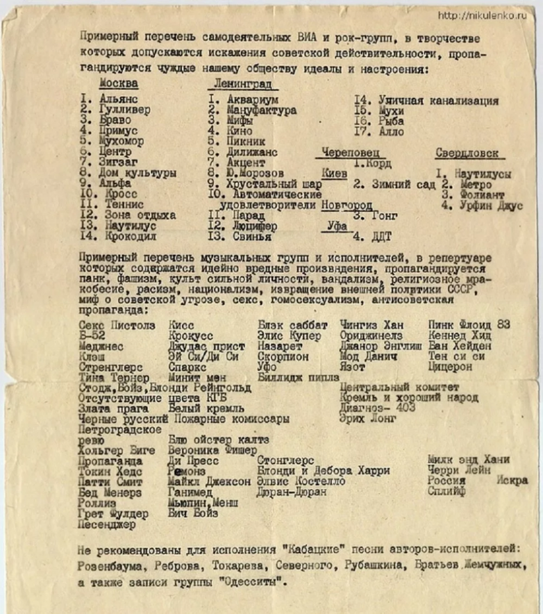 Какие зарубежные музыкальные группы были запрещены в СССР