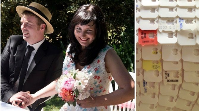 Свадебный креатив: платье из пластиковых клипс для хлебных пакетов