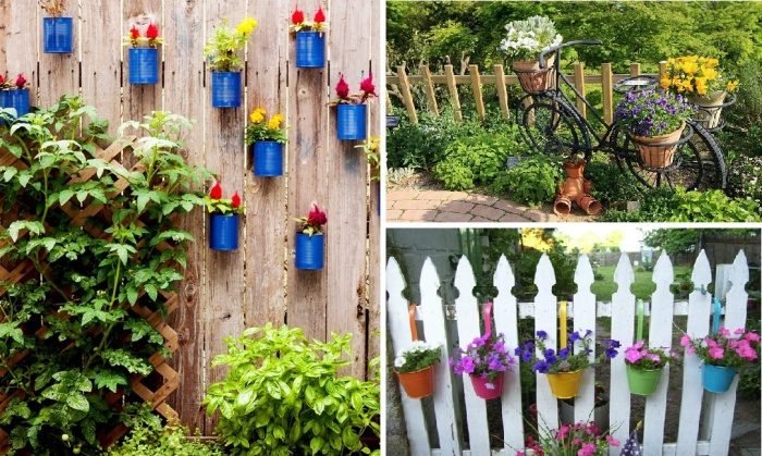 Идеи дизайна кашпо с цветами для садовой изгороди