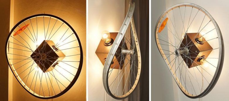 Интересный светильник из велосипедного колеса