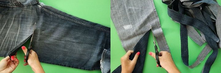 Стильный коврик из старых джинсов и остатков пряжи