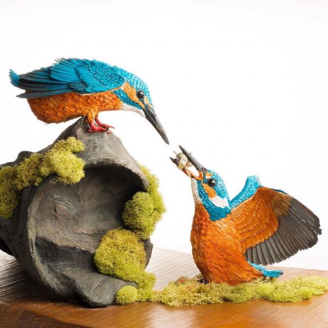 Реалистичные бумажные скульптуры птиц