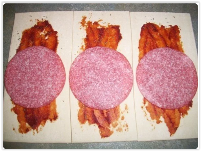 Рулетики «Пицца» из слоёного теста