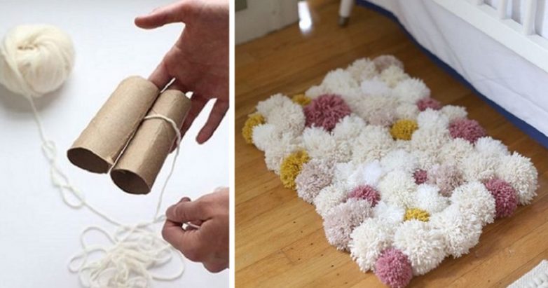 Как сделать очаровательный коврик при помощи втулки от туалетной бумаги