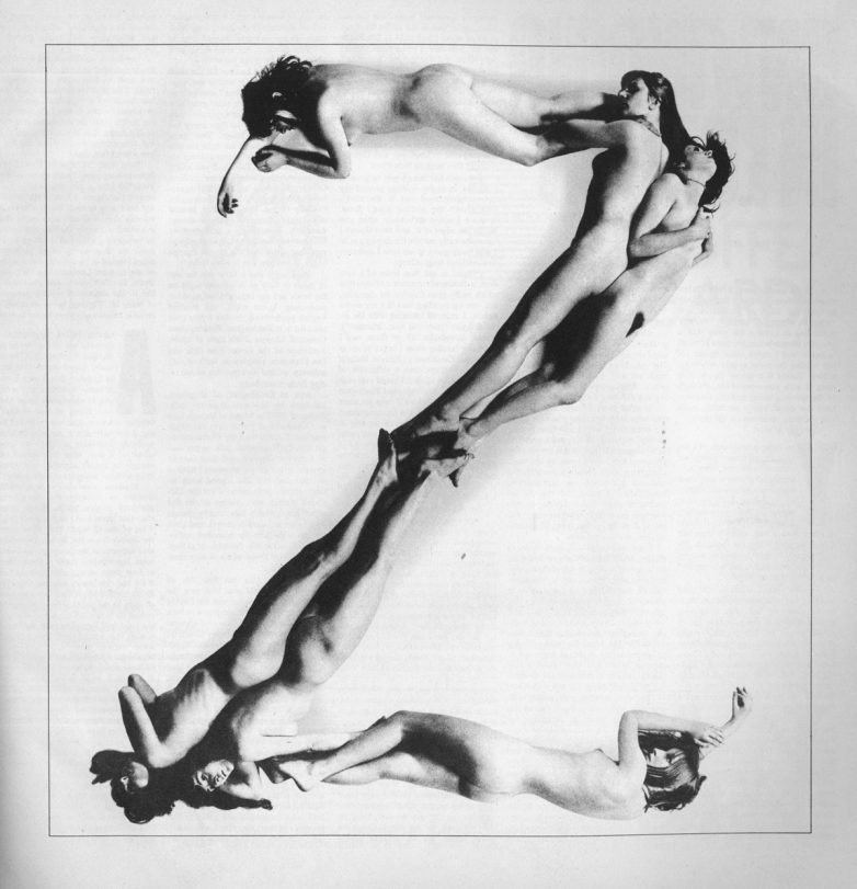 Алфавит из голых женских тел в журнале Avant Garde Magazine (1971)