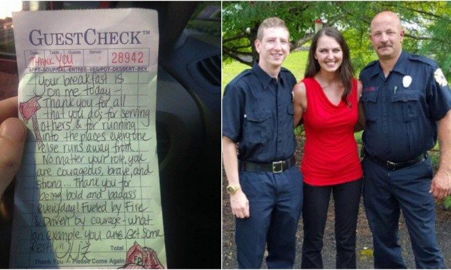 Эти пожарные попросили счет, но вместо него официантка принесла записку...