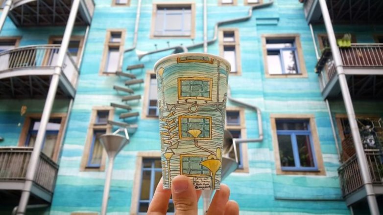 Туристический арт на бумажных стаканчиках
