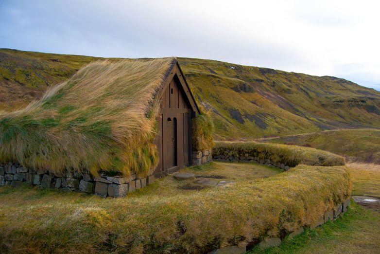 Уютные скандинавские домики с травой на крыше